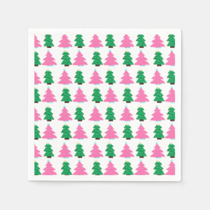 Groene en roze kerstbomen servet