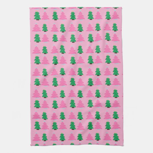 Groene en roze kerstbomen theedoek (Verticaal)
