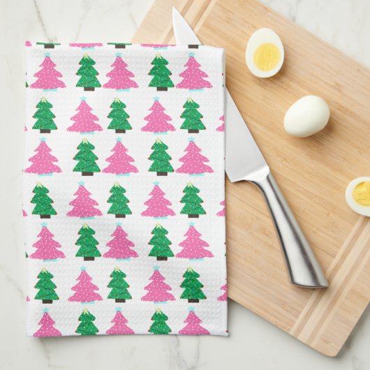 Groene en roze kerstbomen theedoek (Quarter Fold)