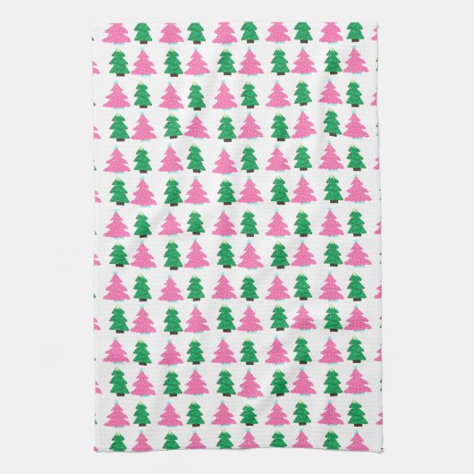 Groene en roze kerstbomen theedoek (Verticaal)