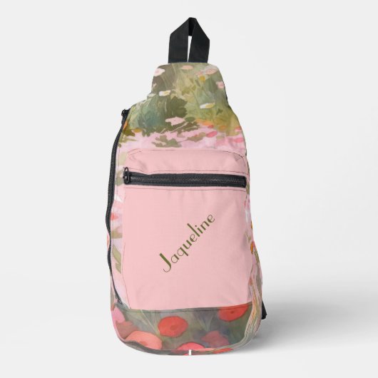 Groene en roze lente weiden achtergrond sling bag (Voorkant)