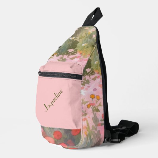Groene en roze lente weiden achtergrond sling bag (Rechterhoek)