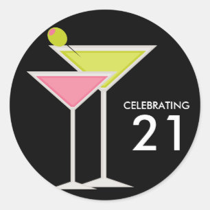 Groene en Roze Martinis Ronde Sticker