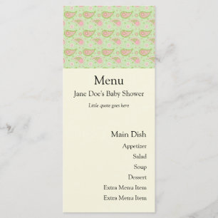 Groene en roze Paisley Menu Kaart