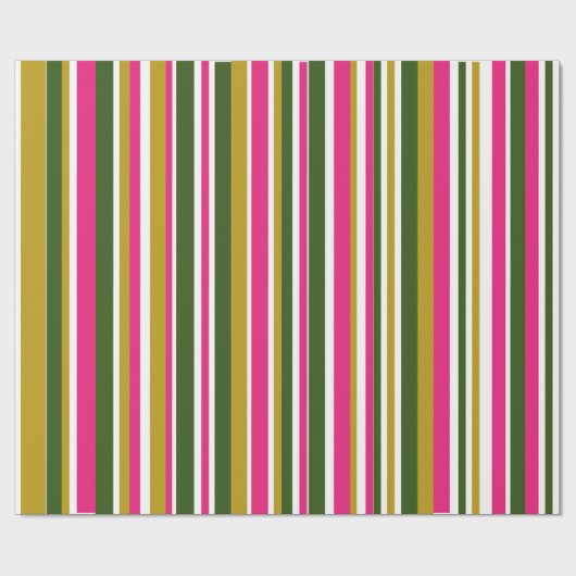 Groene en Roze Retro Stripe Cadeaupapier (Vlak)