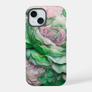 Groene en Roze Reuze Rozen iPhone 15 Hoesje