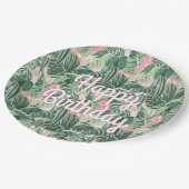Groene en roze tropische bladeren | Fijne verjaard Papieren Bordje (Gekanteld)