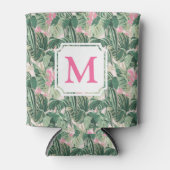 Groene en roze tropische bladeren | Monogram Caban Blikjeskoeler (Voorkant)