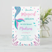 Groene en Roze Zeemeermin Verjaardag Uitnodiging (Staand voorkant)