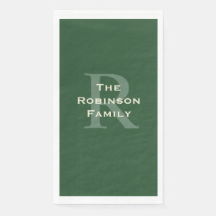 Groene en Tan Naam Monogram Papier Gast Handdoek Servet
