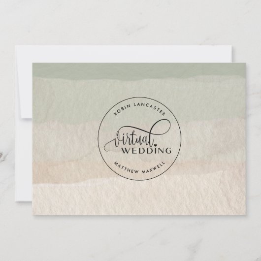 Groene en Tan-Waterverf, online virtuele bruiloft Kaart (Achterkant)