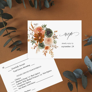 Groene en Terra Cotta Floral w Meal RSVP Kaartje