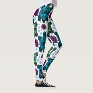 Groene en turquoise zeeschildpadden lotuspatroon leggings