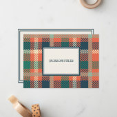 Groene en verbrande Oranje Tartanflatpanel-kaarten Notitiekaartje (Voorkant / Achterkant in situ)