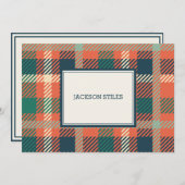 Groene en verbrande Oranje Tartanflatpanel-kaarten Notitiekaartje (Voorkant / Achterkant)