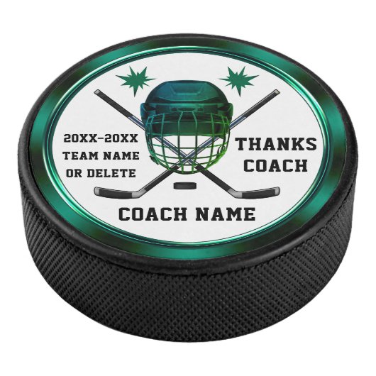 Groene en Wit, Gepersonaliseerd COACH, Hockey Puck (3/4)