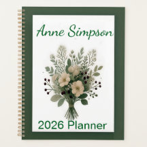 Groene en Witte Bloemige Persoonlijke Planner