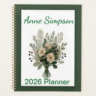 Groene en Witte Bloemige Persoonlijke Planner