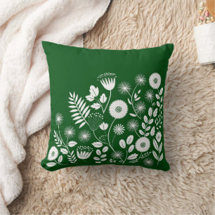 Groene en witte Boho Wildflower Kussen