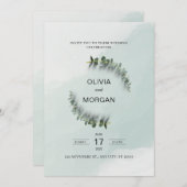 Groene en witte bruiloft uitnodiging (Voorkant / Achterkant)