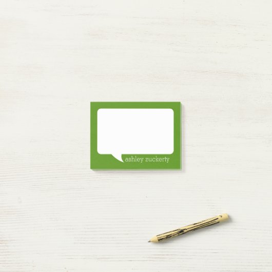 Groene en Witte Cartoon Bubble met naam Post-it® Notes (Op bureau)