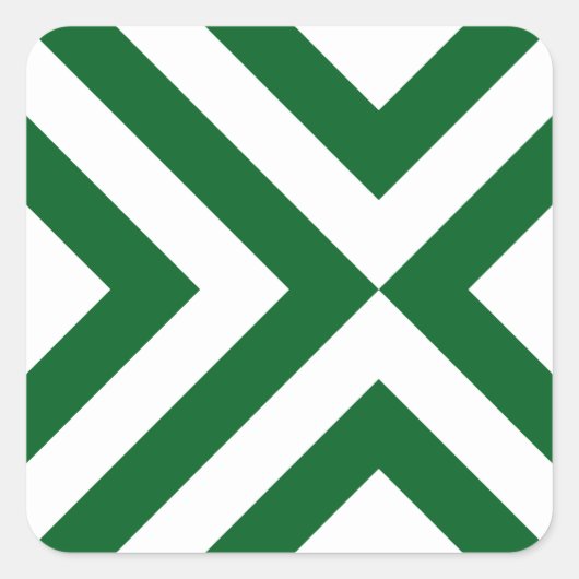 Groene en Witte Chevrons Vierkante Sticker (Voorkant)