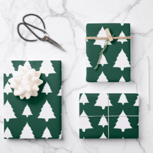 Groene en witte dennenboom kerstboom patroon inpakpapier vel
