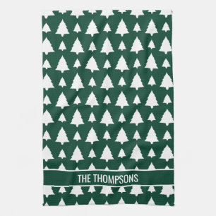 Groene en witte dennenboom kerstboom patroon & tek theedoek