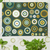 Groene en Witte Fifties Abstracte Kunst Theedoek (Gevouwen)