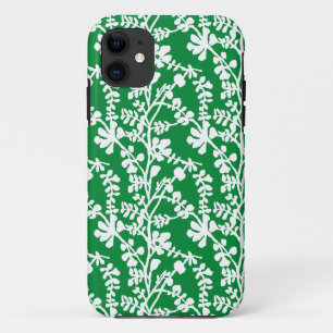 Groene en witte flora die patroon herhalen iPhone 11 hoesje