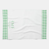 Groene en Witte Gingham Aangepaste Naam Monogram Theedoek (Horizontaal)