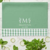 Groene en Witte Gingham Aangepaste Naam Monogram Theedoek (Gevouwen)