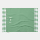 Groene en Witte Gingham Aangepaste Naam Monogram Theedoek (Horizontaal)