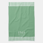 Groene en Witte Gingham Aangepaste Naam Monogram Theedoek (Verticaal)