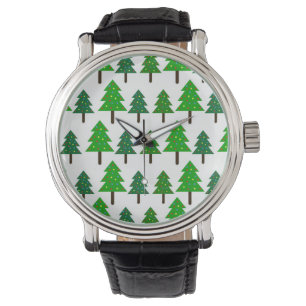 Groene en witte kerstbomen horloge