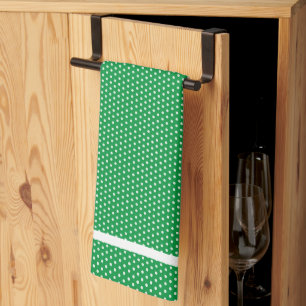 Groene en witte keukenhanddoek met polka stippen