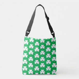 Groene en witte klaver Patroon Crossbody Tas