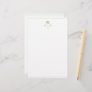 Groene en Witte Palm Palmetto Boom Monogram Briefpapier