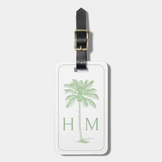 Groene en witte palmboom Monogram Bagagelabel (Voorkant verticaal)