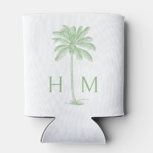 Groene en witte palmboom Monogram Blikjeskoeler (Achterkant)