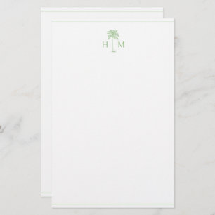 Groene en witte palmboom Monogram Briefpapier