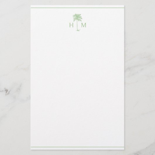 Groene en witte palmboom Monogram Briefpapier (Voorkant)
