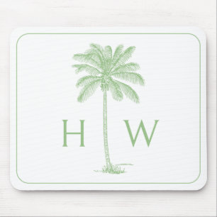 Groene en witte palmboom Monogram Muismat