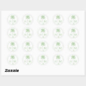 Groene en witte palmboom Monogram Ronde Sticker (Vel)