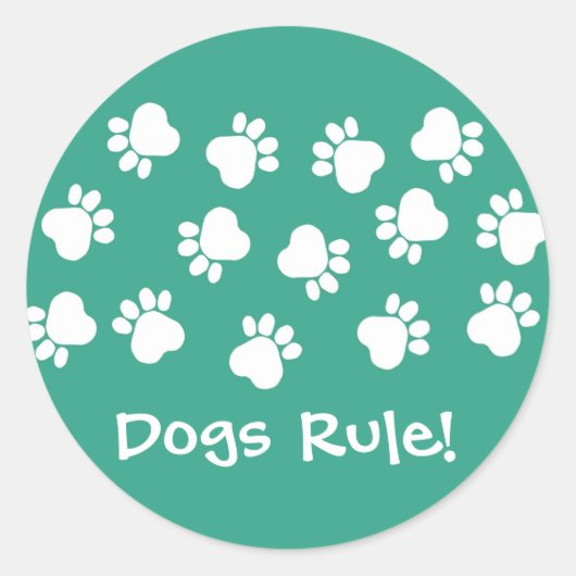 Groene en Witte Paw Prints Ronde Sticker (Voorkant)