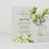 Groene en Witte pioen Elegante Trouwdouche Kaart (Staand voorkant)