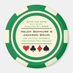 Groene en Witte Poker Chip Casino Opslaan De Datum Magneet
