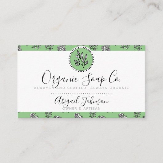 Groene en witte rozen en bladzijnen Kunstkunst Visitekaartje (Voorkant)