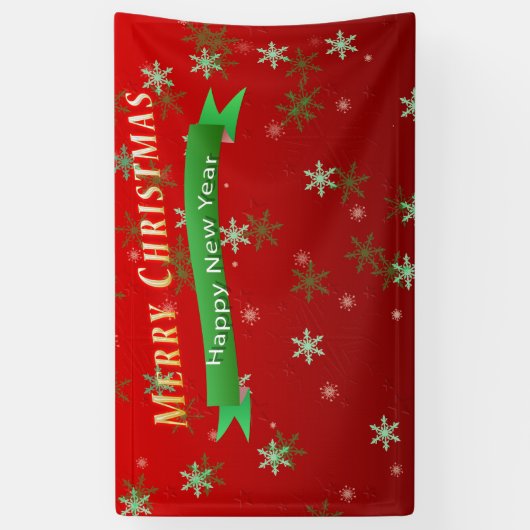 Groene en witte sneeuwvlokken op rode grond spandoek (Verticaal)