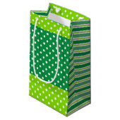 Groene en witte Stippen en stripes Klein Cadeauzakje (Voorkant Gekanteld)